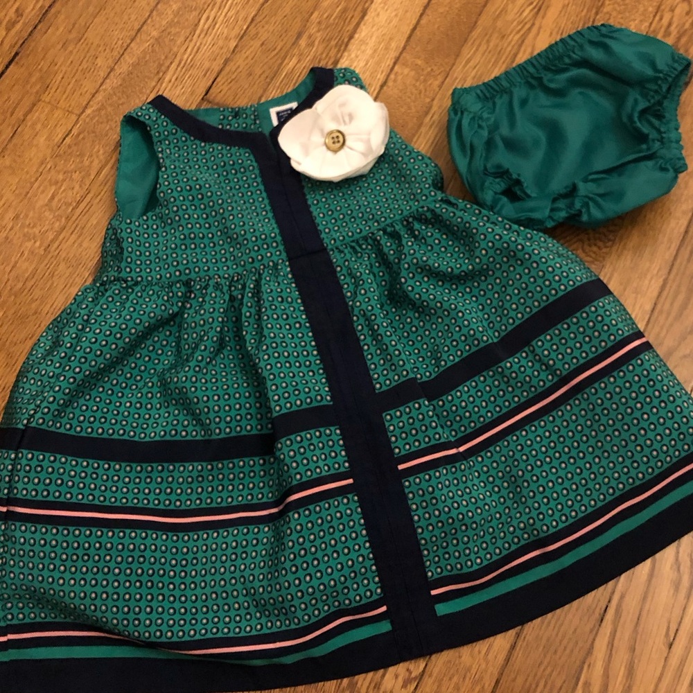 2pc Janie and Jack silky green dress & bloomers size 3-6 months